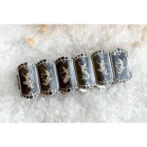 Siam Sterling Silver Multi God & Goddess 30's Nielloware 925 Vintage Bracelet